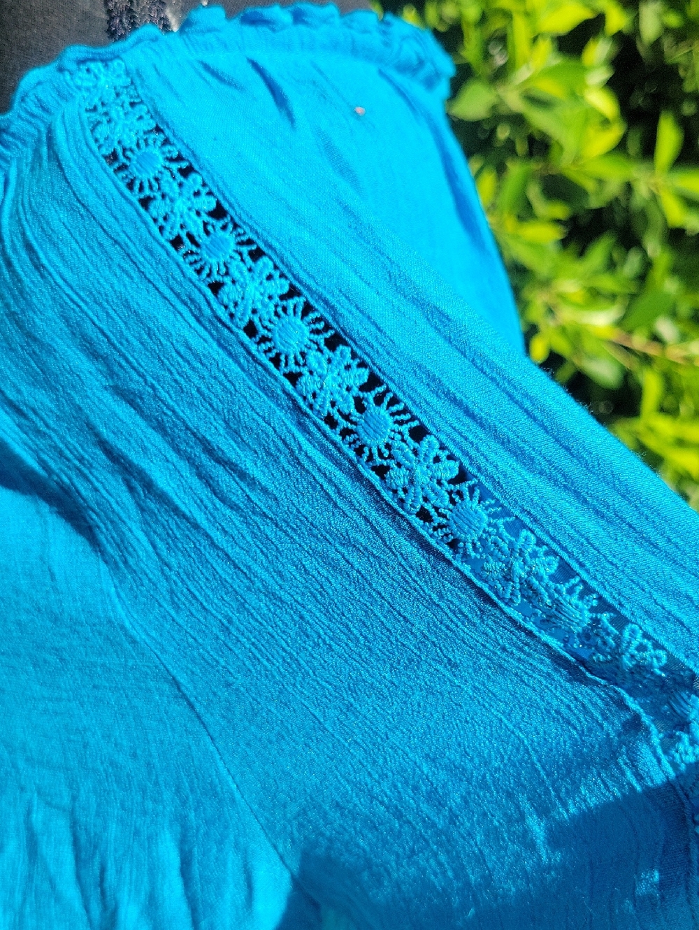 Counterparts Boho Teal Tunic Top With Blousy Crochet Work Sleeves M - Picture 8 of 14